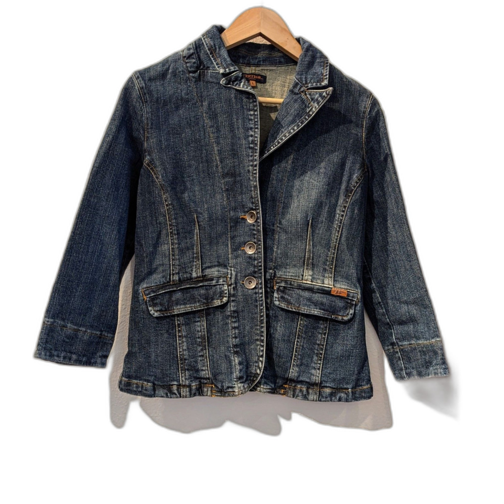 Vtg Vertigo Jeans Paris denim fitted blazer jacket Sz L